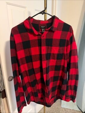 Forever 21 Red and Black Buffalo Plaid Button-Down Shirt